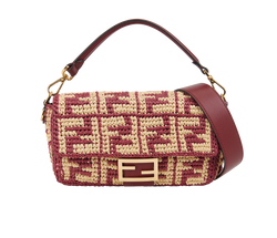 Monogram Raffia Baguette, Canvas, Burgundy, 8BR600, S/DB, 3*